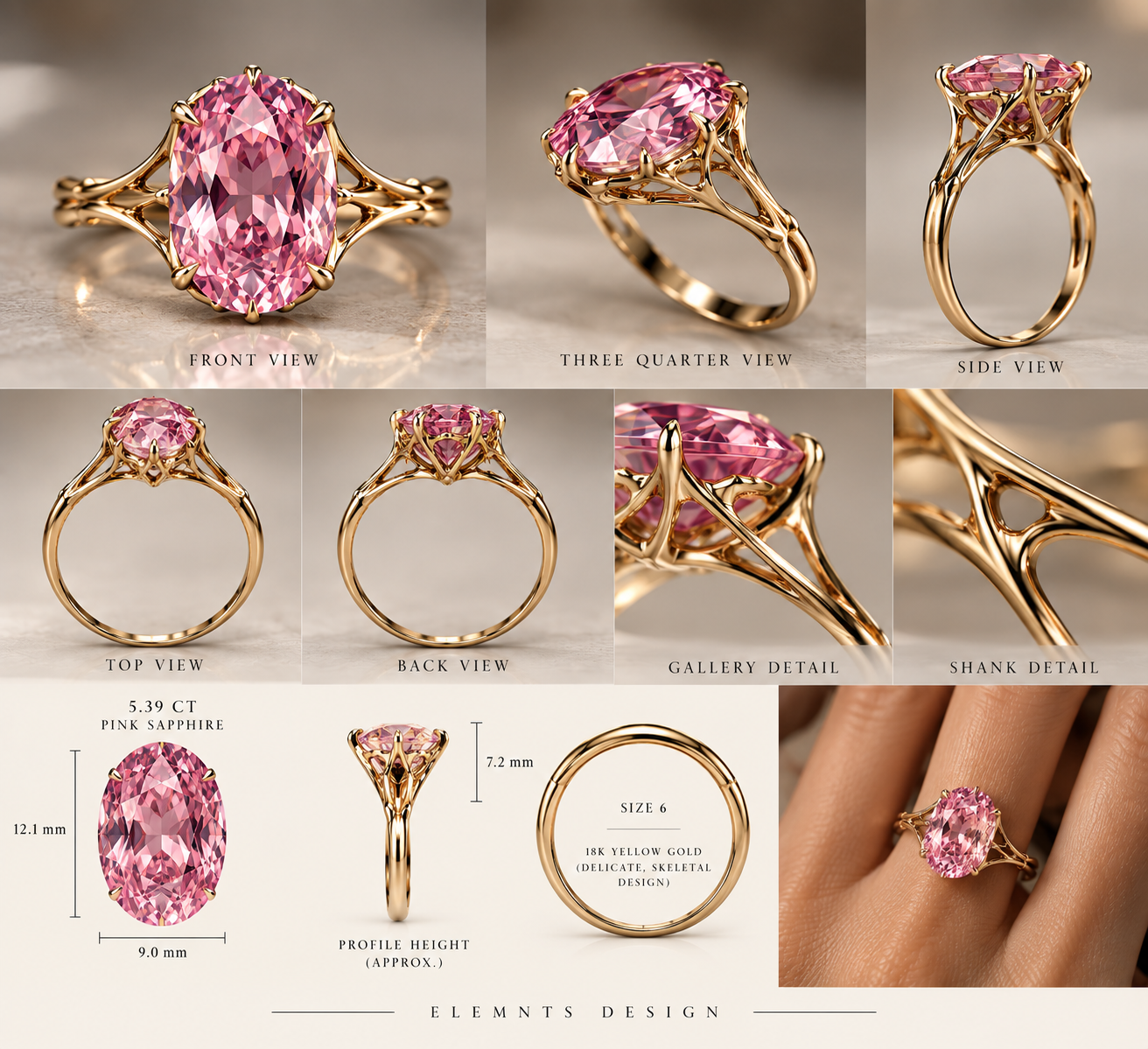ELEMNTS skeletal pink sapphire ring