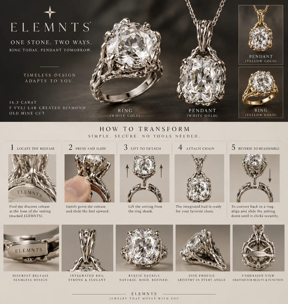 ELEMNTS convertible diamond ring and pendant